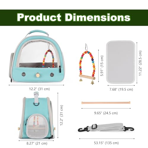 Portable Parrot Travel Cage Carrier with Small Swing Toy&Cage Colorful Toys Set Small Bird Parakeet Bag with Standing Perch Bird Carry Transport Bag (Green, Carreir/Swing) - color: Green, size: 12.0"L x 7.0"W x 12.0"H