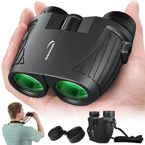 Aurosports Compact Binoculars for Adults & Kids - 15x25 High Power Binoculars with FMC Lenses & High Light Transmission Ultra Lightweight & Small Binos for Bird Watching Gifts for Men Women - Black - size: 15x25