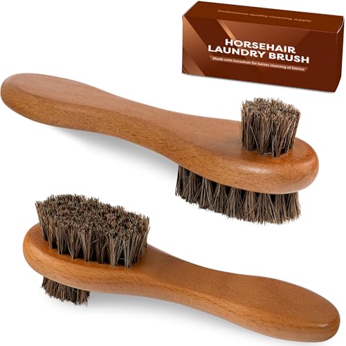 Dual-Bristle Horsehair Laundry Stain Brush Set (2pcs) - Gentle & Tough Scrubbing for Clothes, Fabrics, Shoes - Pre-Wash Spot Treatment Tool