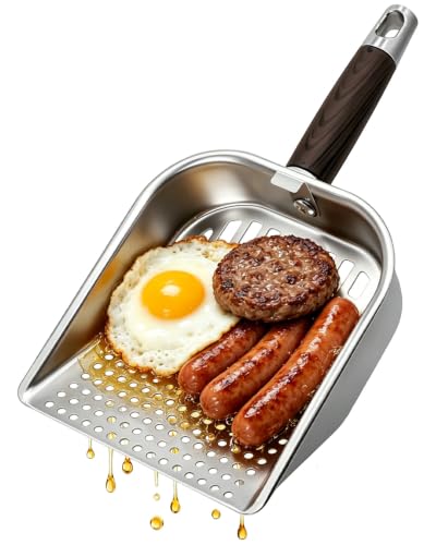 Griddle Scoop for Blackstone with a Any-Edge Hook, Stainless Steel Griddle Portable Food Mover for Stir Fry and Move Food, Sifting Grill Shovel - color: Sifting Scoop, size: 1 Pack