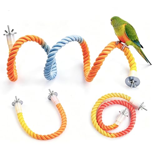Colorful Cotton Rope Parrot Perch Set, Bendable 3-Size Cage Accessory