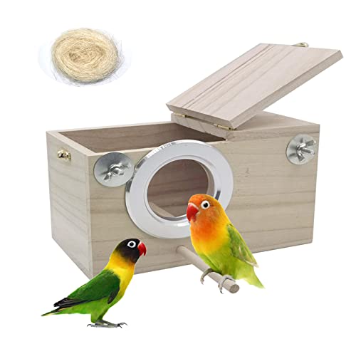 PINVNBY Parakeet Nesting Box Bird House Wood Breeding Box Parrots Mating Box for Lovebirds Budgie Finch Cockatoo Canary and Medium-Sized Birds(S) - size: Small