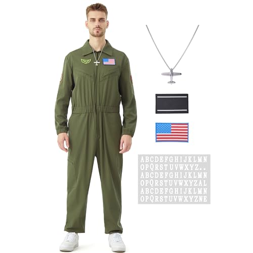 JoeRita Fighter Pilot Costume Men Flight Suit Aero Jumpsuit Women Halloween | Custom DIY Patches, Comfortable Fabric, Classic Pilot Outfit - size: XX-Large