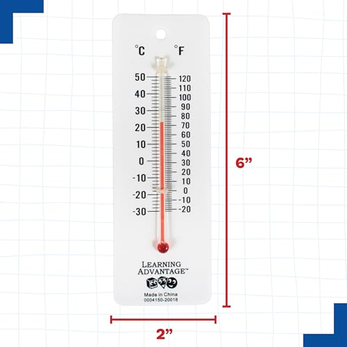 LEARNING ADVANTAGE Student Thermometers, Set of 10, Dual-Scale | Mercury-Free, Easy to Read, Indoor Science and Classroom Use