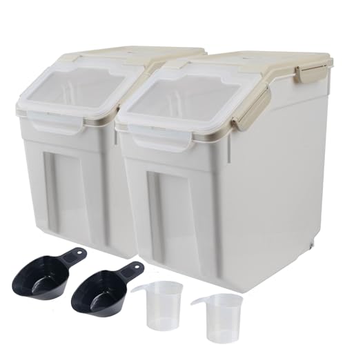 Large Flour Storage Container Bin 25lb, 2Pack Airtight Rice Storage Containers with Wheels Seal Locking Lid, BPA Free with Measuring Cup&Scoop for Flour, Rice, Grain(Gray) - color: Gray 2Pack 25Lb