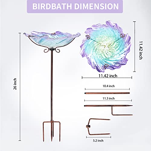 MUMTOP Bird Bath for Outside, Glass Birdbath Birdfeeder Purple Garden Stake | 26 Inch Flower Bird Bath for Outdoors with Four-Prong Ground Stake, Stable and Durable Design, Easy to Clean, Outdoor Decor - color: Purple