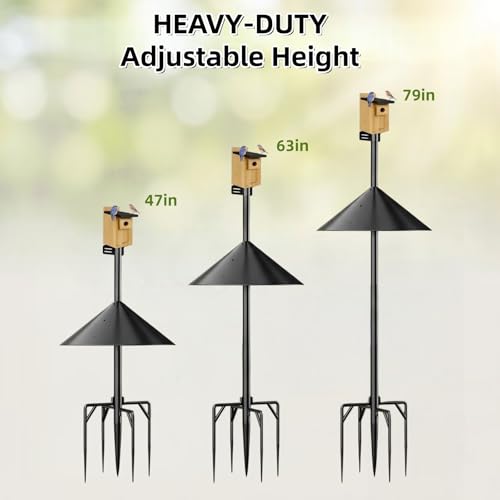 NSYOOMH Dia 1 Inch Bird Feeder Pole with 19" Proof Squirrel Baffle, Heavy Duty Metal, Bird House Pole Compatible Mount for Smart Camera Birdfeeder, Outdoor Feeding Station Stand Kit - 79" - size: 79 inch