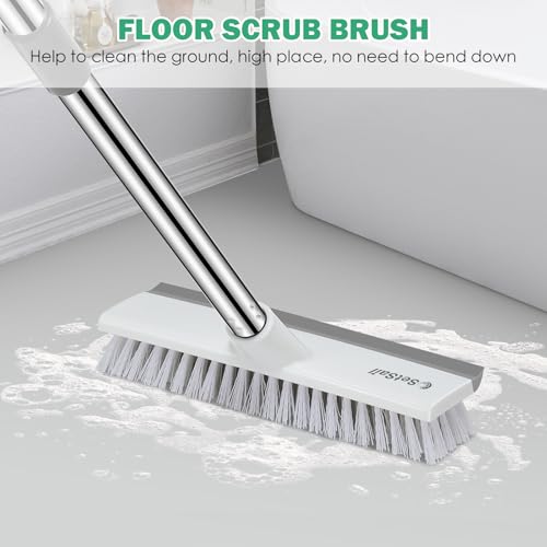 SetSail Floor Scrub Brush with 51-Inch Long Adjustable Handle 2 in 1 Scrape Brush Stiff Bristle Floor Scrubber for Cleaning Shower Bathroom Garage Kitchen Wall Deck Tub Tile | 2 in 1 Scrape Brush Stiff Bristle Floor Scrubber for Cleaning Shower Bathroom G