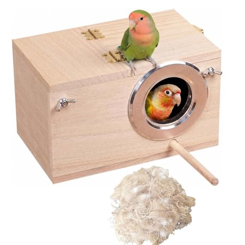 YJJKJ Wood Parakeet Nest Box with Natural Nesting Pads, Breeding Bird Cage House for Lovebirds Cockatiel Parrotlets Budgerigar Small Parrot - size: S
