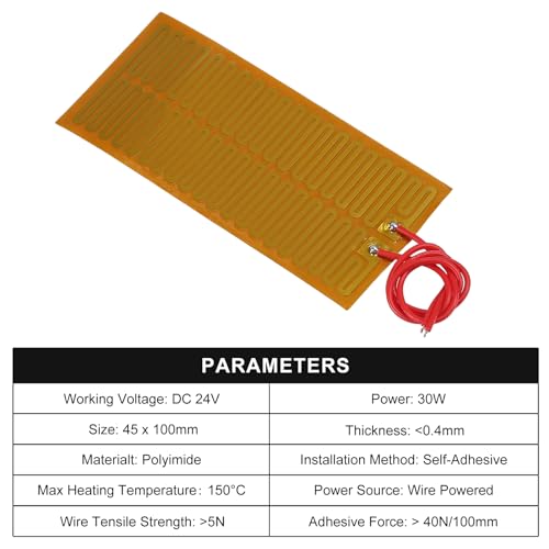 6pcs 45mmx100mm Film Heater Plate Adhesive Pad, PI Heating Elements Film 24V 30W Strip Heater Adhesive Polyimide Heater Plate - size: 45mmx100mm