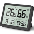 Digital Hygrometer, Humidity Meter, Temperature Monitor for Room | Calibration, Clock, 3.62 LCD, 3-Way Mount, 10s Refresh, Baby Room, Greenhouse, Guitar, CR2450 Battery, Comfort - color: Black
