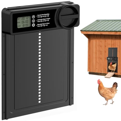 Automatic Chicken Coop Door, Battery Powered with Anti-Pinch Sensor | Waterproof Automatic Opener, Smart Timer, Large LCD Display, Auto Open/Close for Hens, Ducks & Geese Poultry