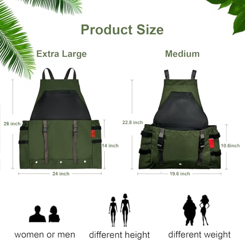 Gardening Apron Waterproof Cross Back Apron, Extra 600D Heavy Duty Apron Harvest and Large Quick Release Pockets - color: Green, size: Medium