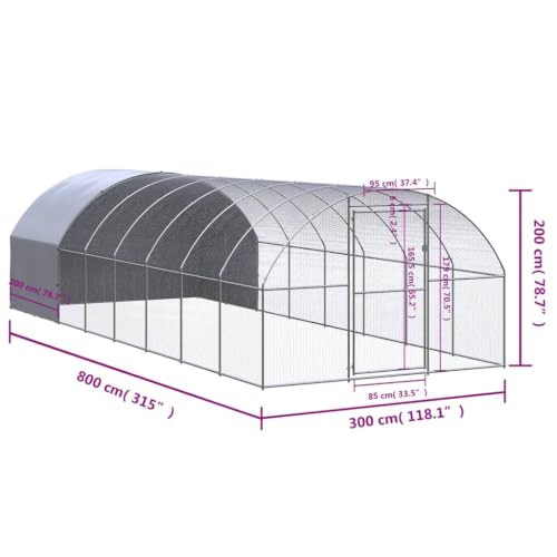 Large Outdoor Chicken Coop, 118.1 x 315.0 x 78.7 in Walk-in Metal Poultry Run with Cover, Galvanized Steel Hen House Cage for Ducks, Rabbits and Small Animals, Silver - color: Silver-I