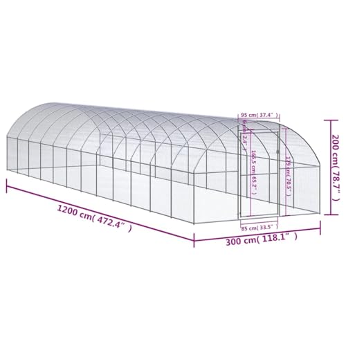 Galvanized Steel Chicken Coop 9.8x39.4x6.6 Ft | Outdoor Enclosure for Hens Ducks, Wire Mesh, Easy Clean, Spacious Run - size: 9.8' x 39.4' x 6.6' (W x D x H)