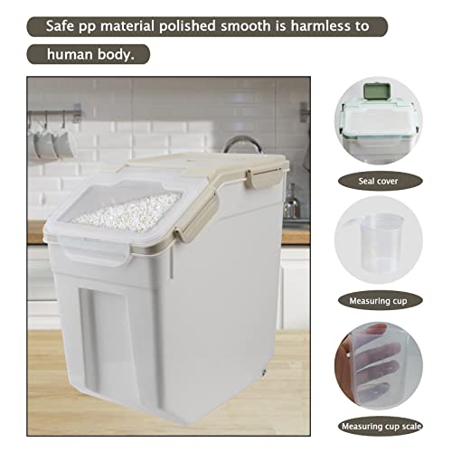 Large Flour Storage Container Bin 25lb, 2Pack Airtight Rice Storage Containers with Wheels Seal Locking Lid, BPA Free with Measuring Cup&Scoop for Flour, Rice, Grain(Gray) - color: Gray 2Pack 25Lb