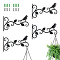JIALAI HOME Hanging Plants Bracket 12" Bird Planter Outdoor Hooks Hangers for Flower Baskets Pot Bird Feeder Wind Chimes Lanterns Patio Garden Outdoor Indoor Metal Black, 4 Packs - style: 4 Bird