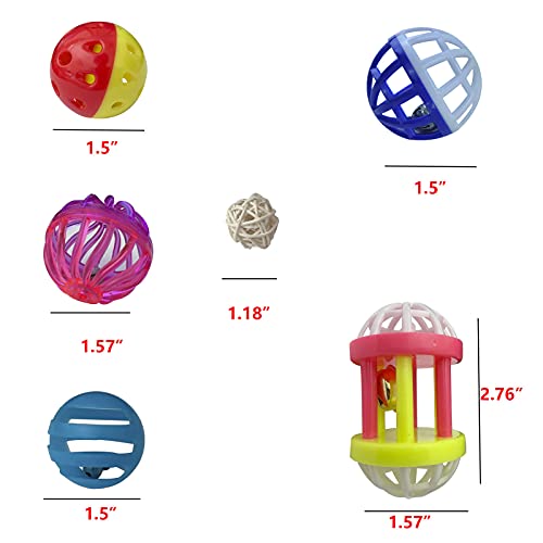 6Pcs Bird Ball Bell Toy Interactive Foraging Treat Feeder Parakeet Foot Toy | Conure Chewing Training Rattle Bells Spinning Balls, Parrot Cage Toys for Budgie Lovebirds Playgym Birdcage - size: 6 pcs bird toys