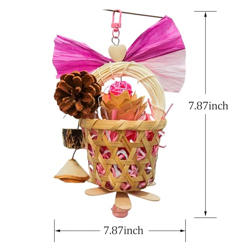 Bird Toys Foraging Shredder Hanging Toys Rope Perch with Bell Parakeet Toy Parrot Swing Climbing Standing Toys Bird Cage Accessories for Conure Cockatiel Budgies Lovebird, Pink - color: Pink