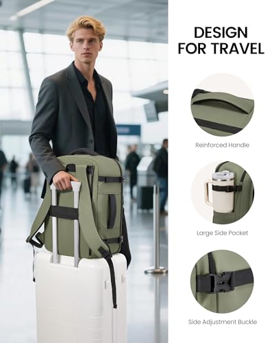LOVEVOOK Travel Backpack for Women Men with Garment Bag, 40L Carry on Backpack as TSA Personal Item Flight Approved, Luggage Daypack Fits 17.3" Laptop, Overnight Business Weekender Travel Essential - color: Green, size: 40L-17.3 Inch-4Pcs