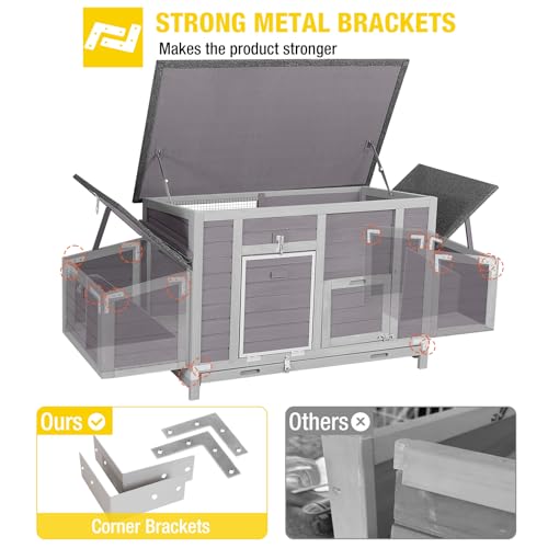 Aivituvin Chicken Coop Two Nesting Boxes Large Wooden Hen House Weatherproof Outdoor Rabbit Hutch Duck Cage - color: Grey and light grey, size: 67.2"L x 25.4"W x 28.1"H