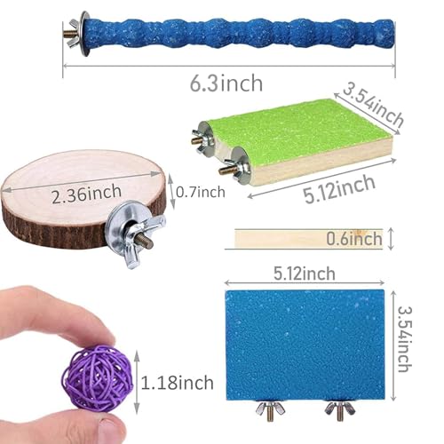 Hamiledyi Bird Perch Stand, 12PCS Wood Parrot Perch Stand Platform, Paw Grinding Rough-surfaced Parakeet Cage Accessories Exercise Toy for Budgies Conure Cockatiel Hamster (Random Color)