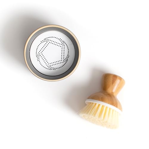 Full Circle Bubbly Palm Brush – Family Safe, Formaldehyde-Free – Ergonomic Palm Scrubber with Handle for Kitchen Cleaning, Dish Scrub Brush for Nonstick, Cast Iron & Sink, White | Family-safe & formaldehyde-free, with an ergonomic handle for effortless ca