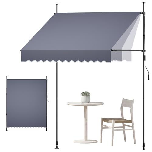 VEVOR Manual Retractable Awning, 78" x 59" Outdoor Patio Awnings Sunshade Shelter with 43"-59" Retractable Side Bar, No Drill Height Adjustable, Crank Handle for Backyard, Balcony, Dark Gray - size: 78x59 in