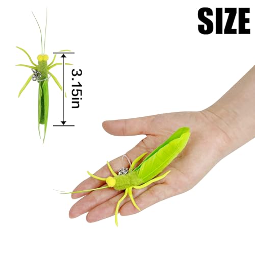 TTcat 3 Pack Grasshopper Cat Wand Refills, Realistic Green Insect Natural Feather Detachable Replacement Toy with Bell, Universal Lobster Clip-on Cat Teaser Attachments. - color: 3Pcs (Grasshoppers)