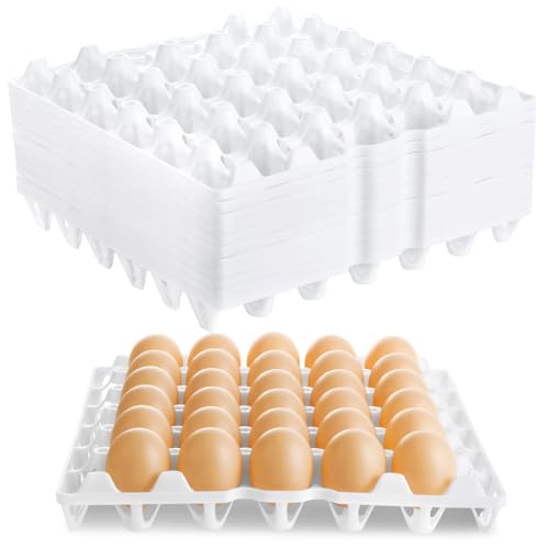 12 Pack Plastic Egg Tray Egg Crates, Stackable Egg Cartons Flats Each Holds 30 Eggs, Bulk Egg Trays for Home Chicken Farmers to Packing, Storage, Shipping Eggs - White