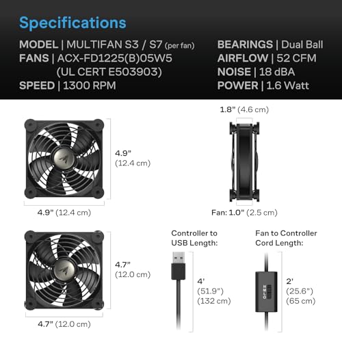 AC Infinity MULTIFAN S3, Quiet 120mm USB Fan, UL-Certified for Receiver DVR PlayStation Xbox Computer Cabinet Cooling | UL-Certified for Receiver, DVR, PlayStation, Xbox, Computer Cabinet Cooling - size: S3