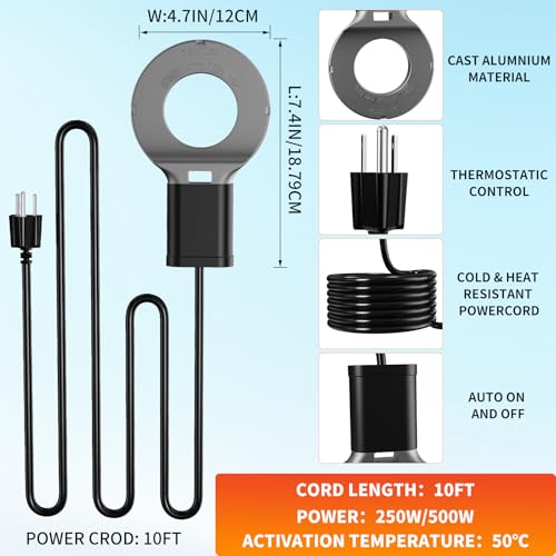 250W Utility De-Icer Submergible Cast Aluminum Chicken Water Heater for Livestock Tank Heater Bird Bath Heater in Winter - size: 250W