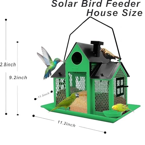 Solar Bird Feeders House for Outside Hanging, Metal Wild Bird Feeder for Outdoors Large Capacity Cardinal Birdfeeder Birdhouses Metal Bird Feeding Station Green - color: green