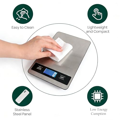 33lb/15kg Digital Food Kitchen Scale, Measuring Recipes Coffee Meat Baking | 1 Gram High Precision Stainless Steel Weight Scale with Timer, Tare & Unit Conversion (g/oz/ml/lb) for Cooking Bread Making