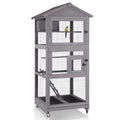 GUTINNEEN Large Bird Cage Outdoor Wooden Aviary Indoor on Wheels, with Play Stand, Perches, Nest Habitat & Wire Mesh Tray for Easy Cleaning