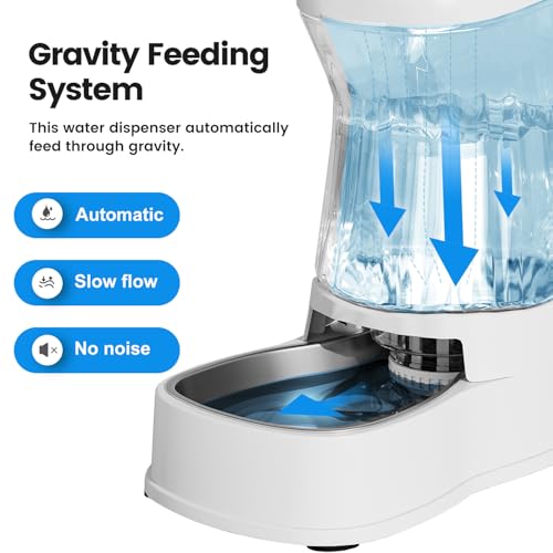 Gardner Pet Automatic Dog Water Dispenser Gravity Stainless Steel Water Waterer Feeder, Large Capacity Water Feeding Bowls for Medium & Large-Sized Dogs Cats Other Pets -(2.1 Gallon) - color: White, size: 2.1 Gallon