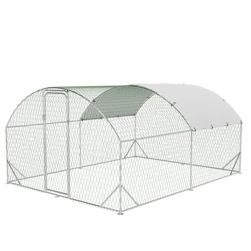GarveeLife Large Metal Chicken Coop, Dome Shape Chicken Coop with Upgrade Tri-Supporting, Large Chicken Run with Waterproof and Anti-UV Cover (13.1 ft L x 9.8 ft W x 6.6 ft H) - size: 154.0"L x 78.7"W x 78.4"H