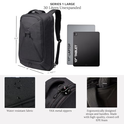 Knack Series 1 Laptop Backpack Fits up to 17 Inch - Knack Bags Carry-On Backpack, TSA Approved, Expandable Travel Backpacks With 4 Day Outfit Capacity (Stealth Black, Large) - color: Black, size: Large