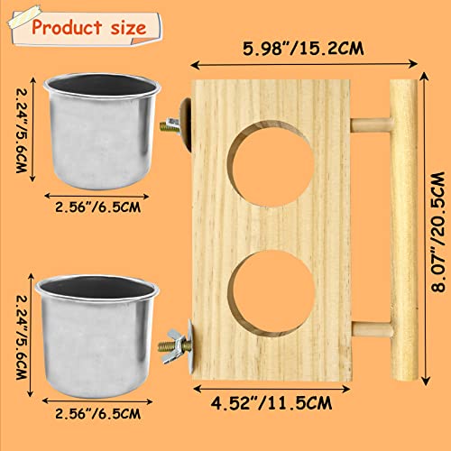 Tfwadmx Bird Food Stainless Steel Cups Wooden Perch Stand Hanging Feeder Bowls Feeding and Watering Supplies for Parakeets Conures Cockatiels Budgie Parrot - size: 8’’x 5’’