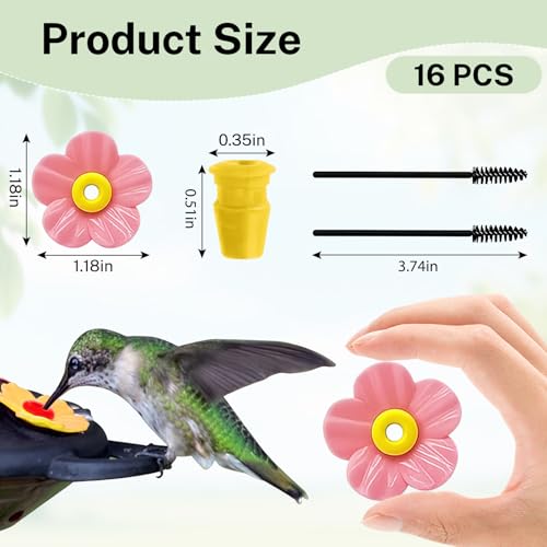 Hummingbird Feeder Replacement Flowers, 16 Sets Replacement Flowers for Hummingbird Feeder Replacement Parts - Pet Bird Accessories Kit for Outdoors Hanging Feeder - color: Pink