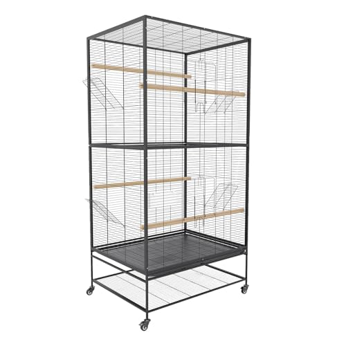 66-inch Wrought Iron Standing Large Parrot Parakeet Flight Bird Cage with Rolling for Small Parrot Sun Parakeet Green Cheek Bird Cage with Stand