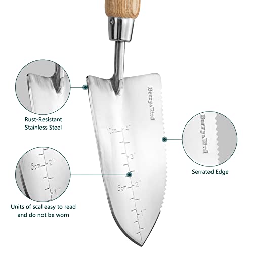 Berry&Bird Garden Serrated Planting Trowel, Multifunctional Shovel with ash Wood and Stainless Steel Digging Trowel Transplanter - color: Serrated Shovel, size: Small