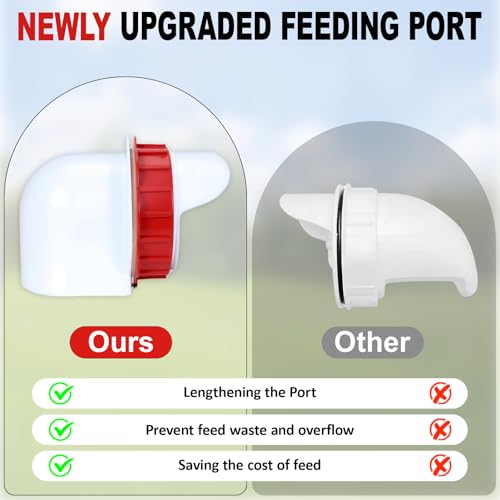 50Lb Automatic Chicken Feeder with Window 10 Port No Waste Rust-Proof Galvanized Steel with Locking Lid & Adjustable Height Legs Waterproof Portable Poultry Feeder for Chickens,Ducks,Geese