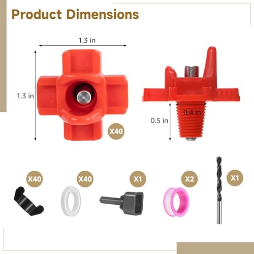 40 PCS Horizontal Chicken Waterer Nipples, Automatic Poultry Drinking Nozzles with Drill Bit and Seal Rings, Non-Leak Chicken Water Dispenser Kit for Bucket, PVC Pipe, Barrel Use