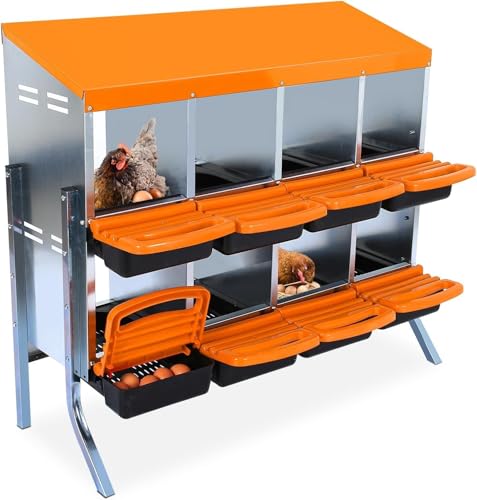 8-Hole Chicken Nesting Box with Removable Lid, Metal Chicken Coops with Roll Away Design/Easy Egg Collection/Ventilation Holes, for Chickens Coops, Duck and Hens - color: Orange, size: 8 holes with legs