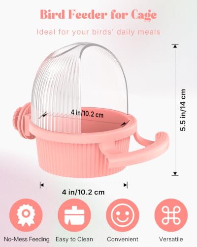 Pawfly No Mess Bird Feeder, Bird Cage Feeder, Bird Bowls for Cage, Bird Feeder for Cage, Bird Water Dispenser, Parakeet Feeder Waterer for Parrot, Cockatiel, Budgie & Lovebird,Pink - color: Pink