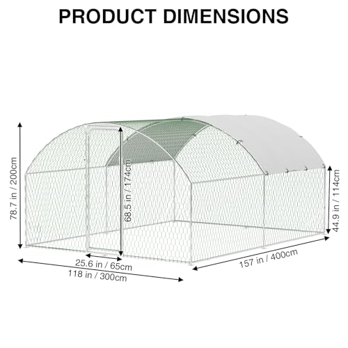 Large Metal Chicken Coop, Metal Chicken Run with Waterproof and Anti-Ultraviolet Cover for Outside, 9.8 x 13.1 x 6.5 Ft Walk-in Poultry Cage, Outdoor Chicken Pen for Backyard and Farm - size: 118.1"L x 157.5"W x 78.7"H