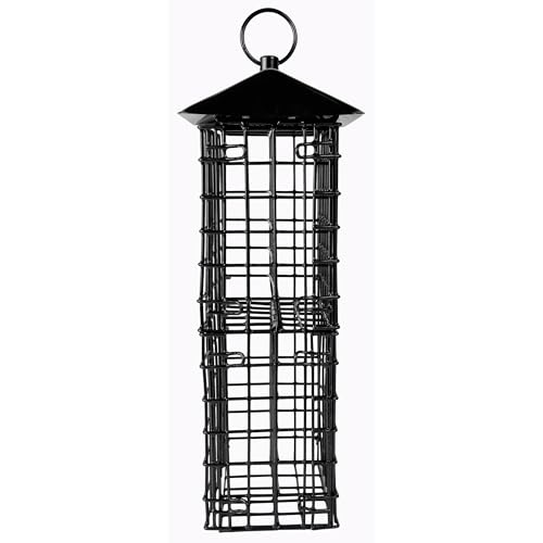 Wild Wings Metal Suet Cage Feeder for Outdoor Décor Wild Bird Feeders, 4 Suet Cakes Capacity, Hanging Suet Feeder, Black