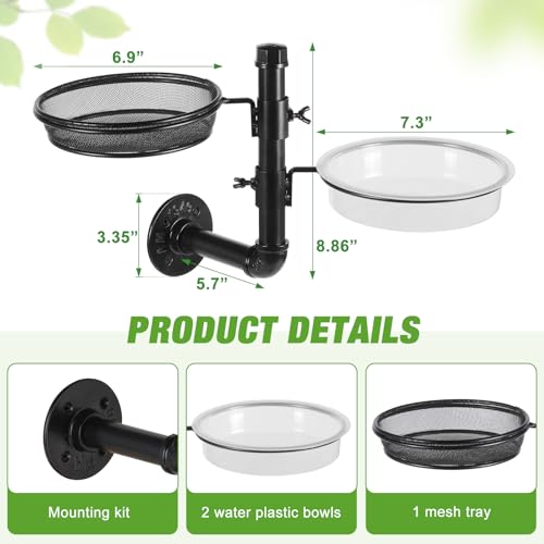 Urban Deco Wall Mounted Bird Feeder With Detachable Tray and 2 Water Bowls for Balcony, Yard, Fence, and Tree - Black - color: wall mounted bird feeder black
