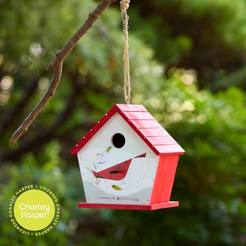 Red Carpet Studios Birdhouse Charley Harper Mid-Century Style Birdhouse for Chickadees, Nuthatches, Titmice, & Warblers Bird House, 16.75" Long, Cardinal - color: Cardinal